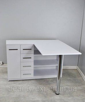 Маникюрный стол с комодом в белом цвете со складной столешницей М134