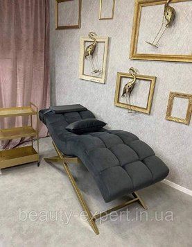 Кушетка ГАРРІ&nbsp;анатомічна для перманентного макіяжу,&nbsp;велюрова кушетка із простроченими квадратами