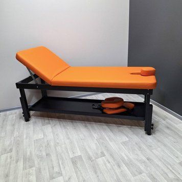 Стаціонарний масажний стіл косметологічна кушетка КР-10+BLACK+Orange _ST
